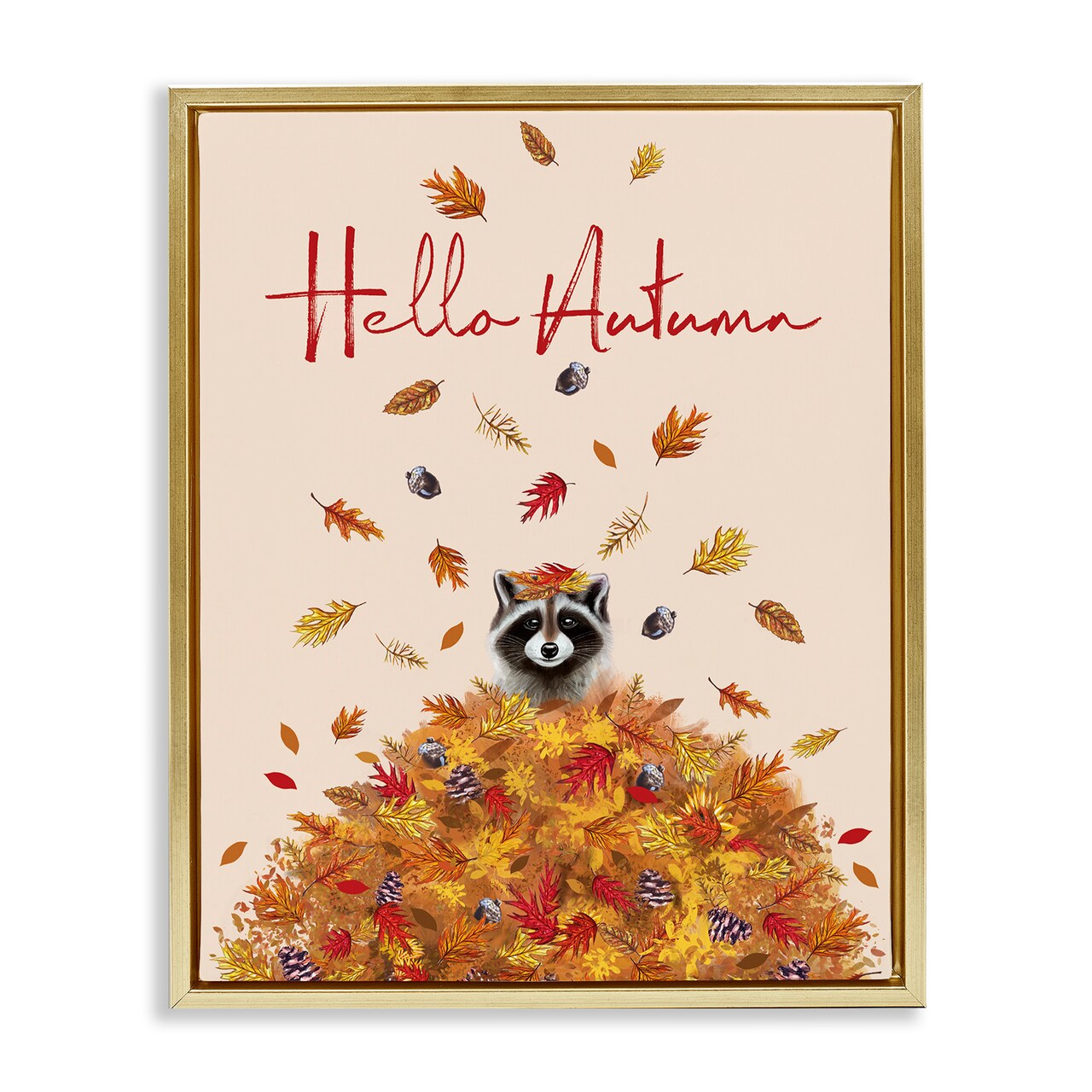 Stupell Industries Hello Autumn Raccoon Floating Frame Design by Elizabeth Tyndall
